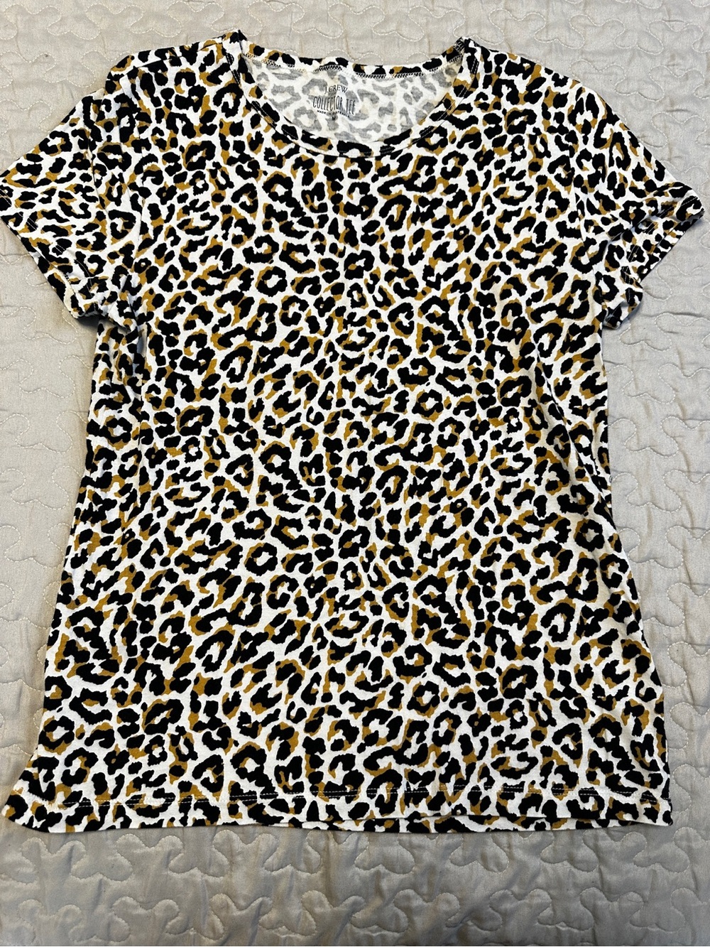 J. Crew Leopard Print Short Sleeve Top - Black, White & Gold